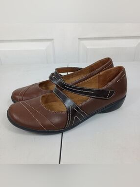 Naturalizer Mary Jane Flats 8.5 Womens Brown Leather Slip On Comfort Shoes
